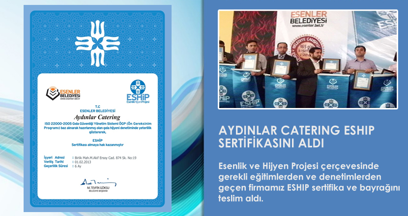 AYDINLAR CATERING ESHIP SERTİFİKASINI ALDI