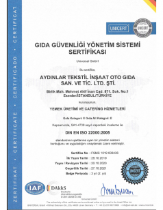 ISO 22000-2005 Gıda Güvenliği Yönetim Sistemi Sertifikası