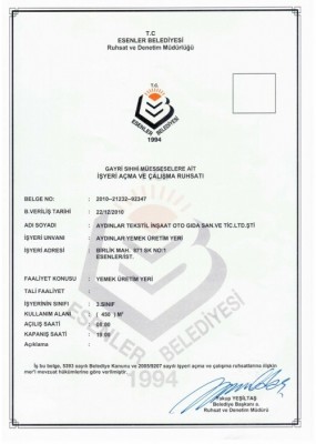 İşyeri Açma ve Çalışma Ruhsatı